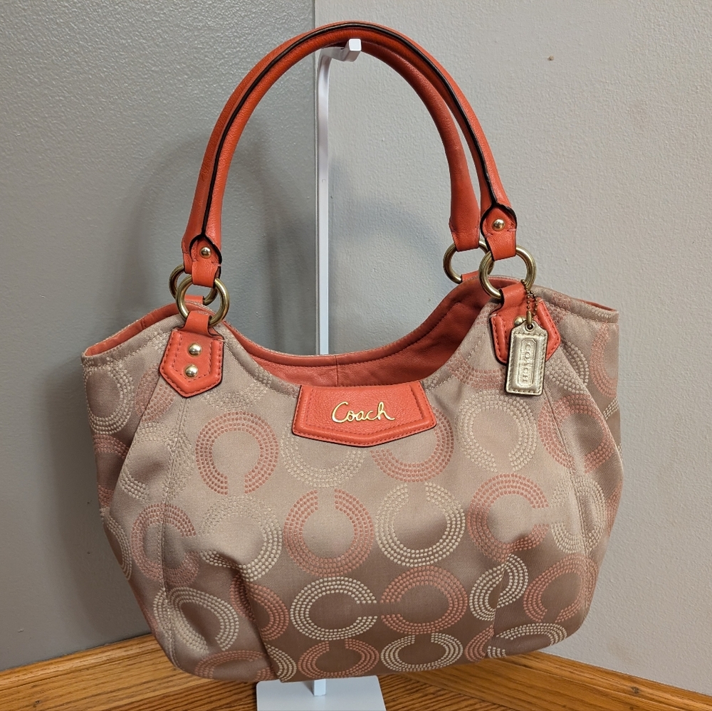 Coach Coral Accent Signature Hobo Bag